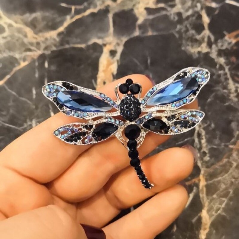 Fashion Crystal Vintage Dragonfly Brooch for Women Large Insect Pin Jewelry Gift