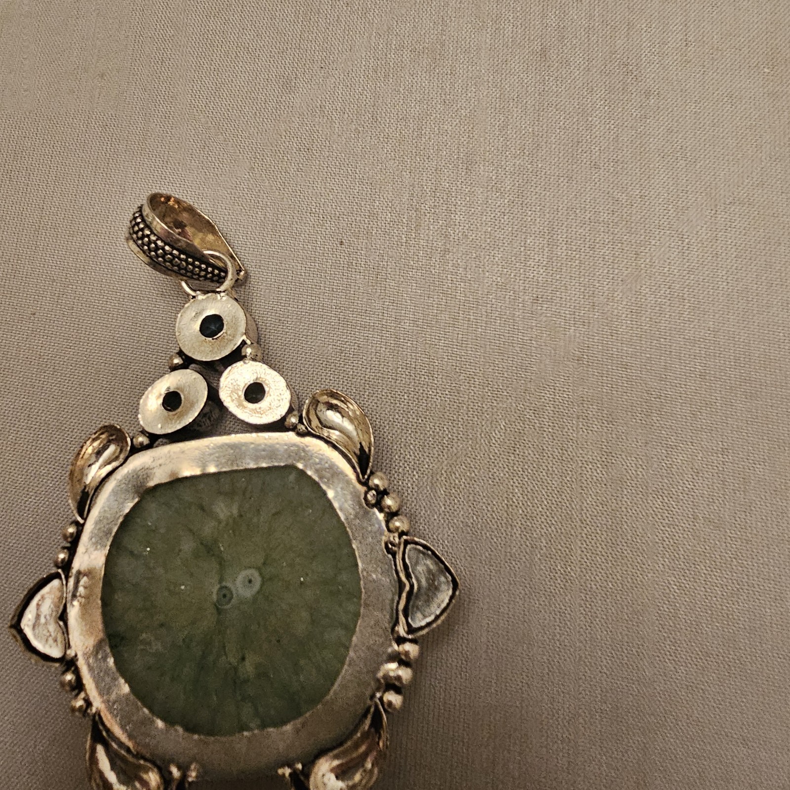 Green Stone Unknown Gemstones in 925 Sterling Silver Pendant About 3 Inches