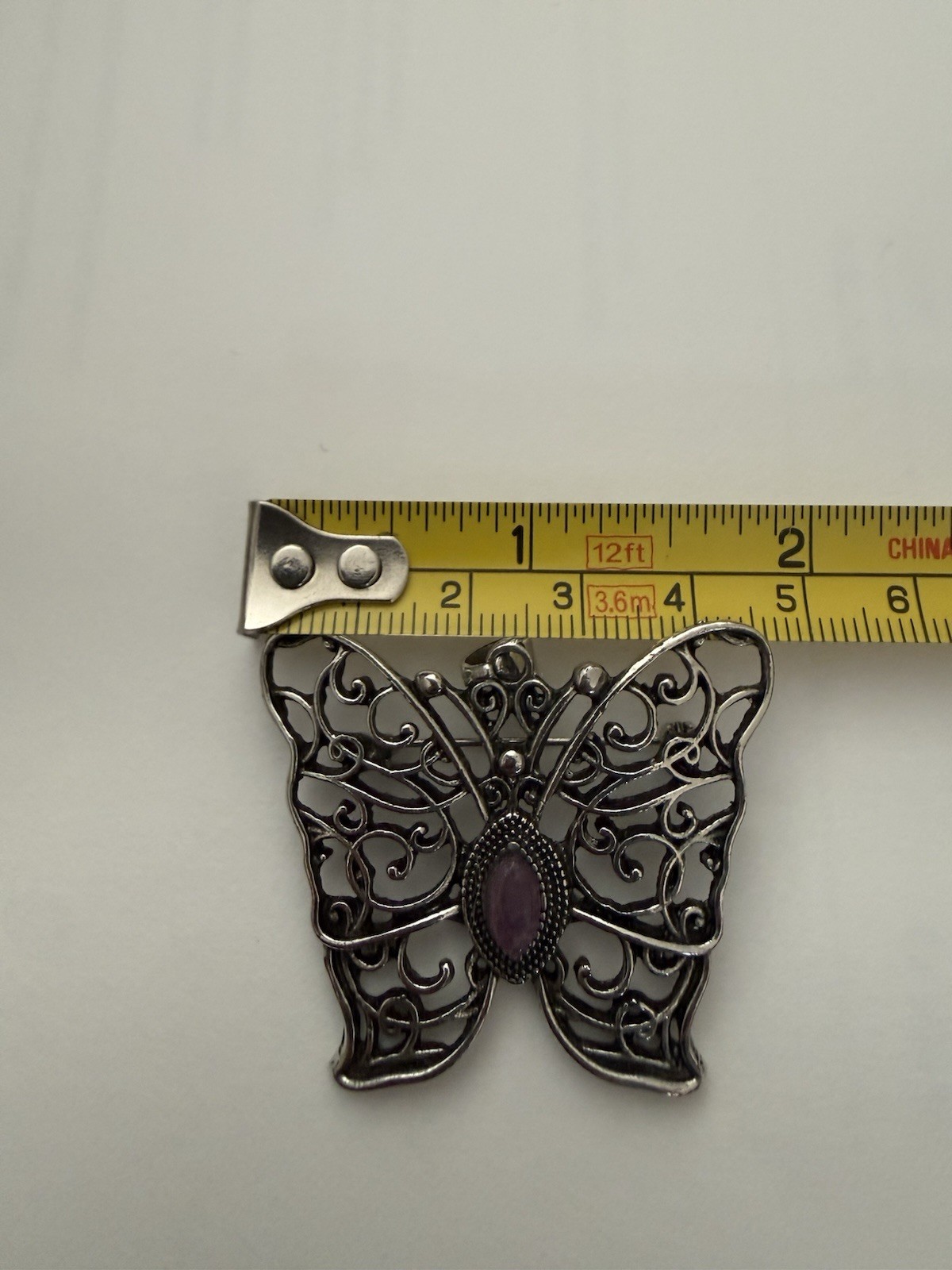 Vintage Silver Tone Filigree Butterfly Brooch Pin Pendant Combo Purple Stone
