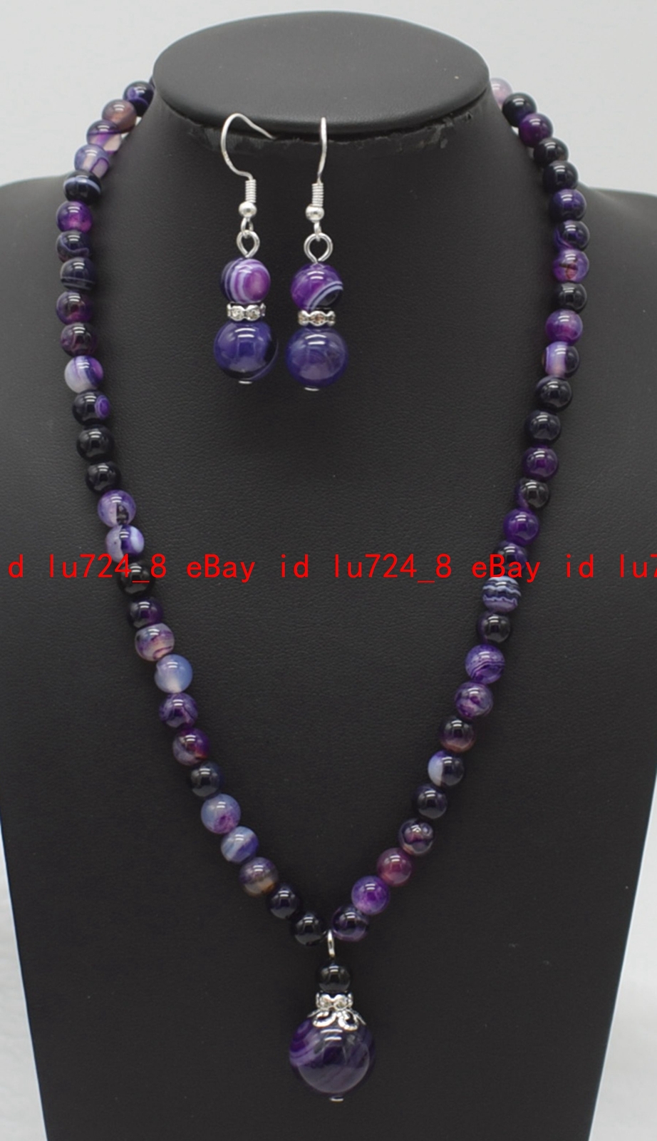 Fashion 6mm Natural Multicolor Gems Round Beads Pendant Necklace Earrings Set