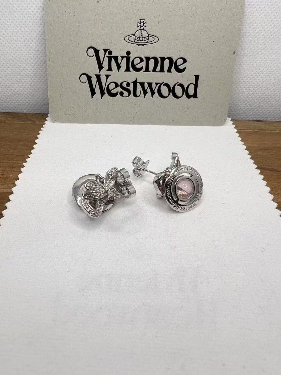 Unused Vivienne Westwood Earrings OCTAVIE Ribbon Orb Pink Silver 0.78 x 0.59 in