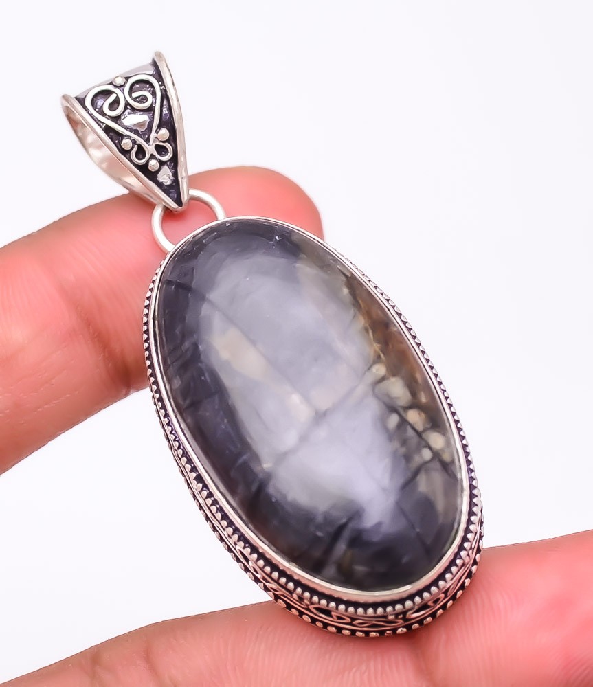 Natural Picasso Jasper Gemstone 925 Silver Plated Jewelry Pendant 2.2″ T8638