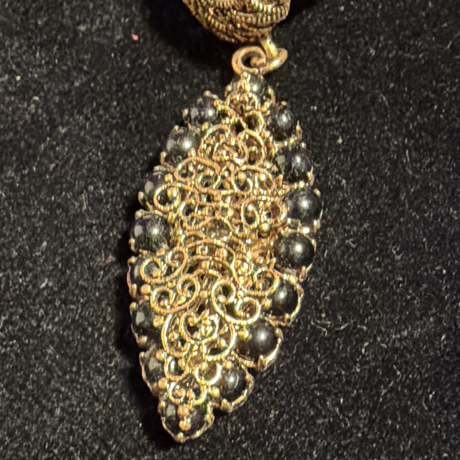 Gold Tone Metal Filigree Oval Dangle/Drop Clip-On Earrings for Lobe