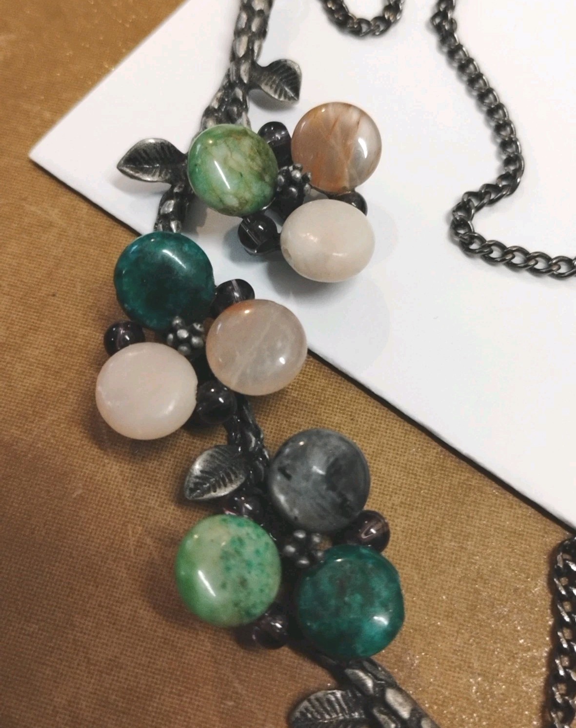 Artistic Real MIXED STONE Accents on Branch Shaped Pendant 16″ Chain Necklace!