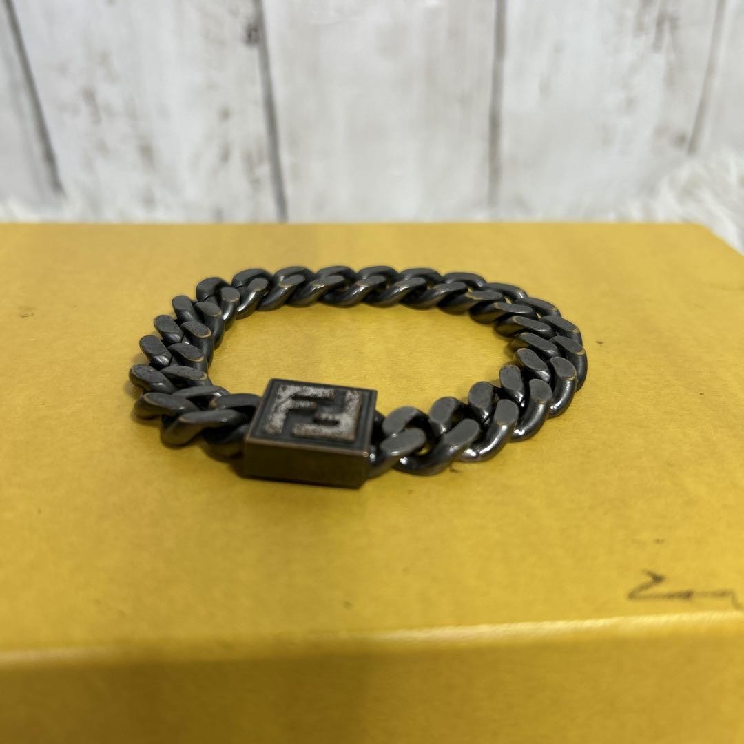 FENDI FF Logo Chain Bracelet S Bangle Silver Chain Authentic