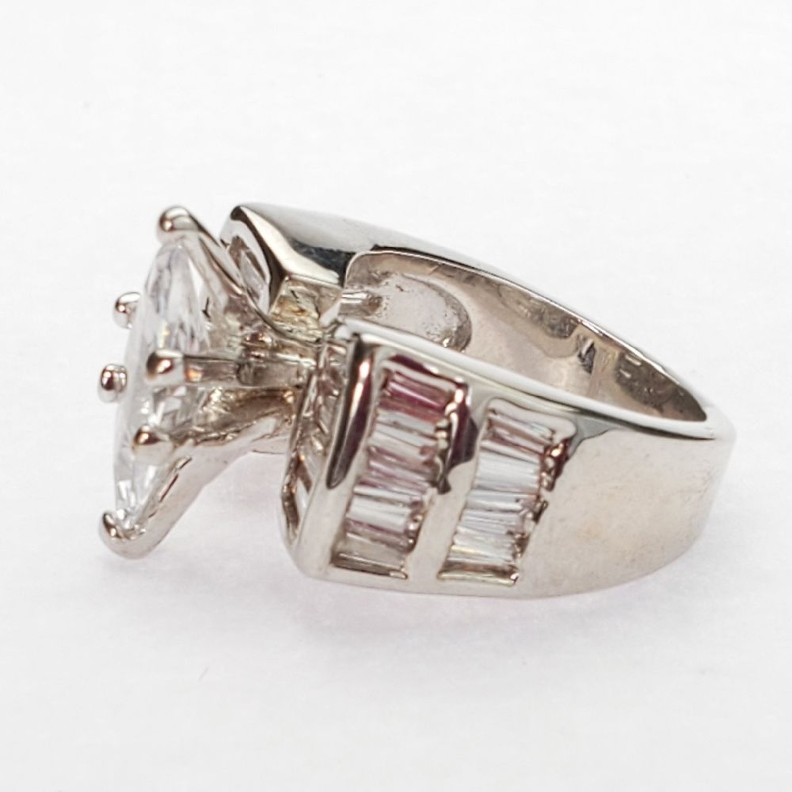 Silver Rhodium Plated Marquise Solitaire Ring Size10