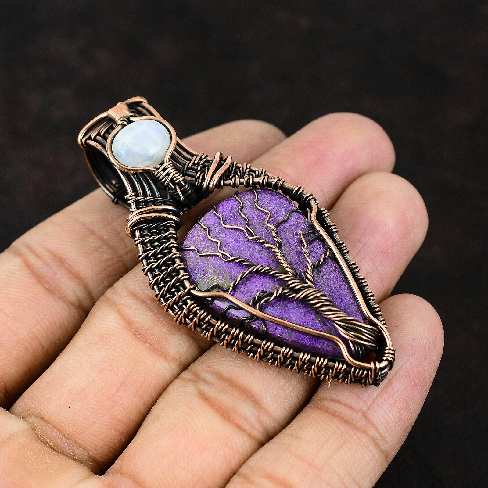 Purpurite Wire Wrapped Tree Of Life Pendant Handcrafted Copper Holiday 2.68″