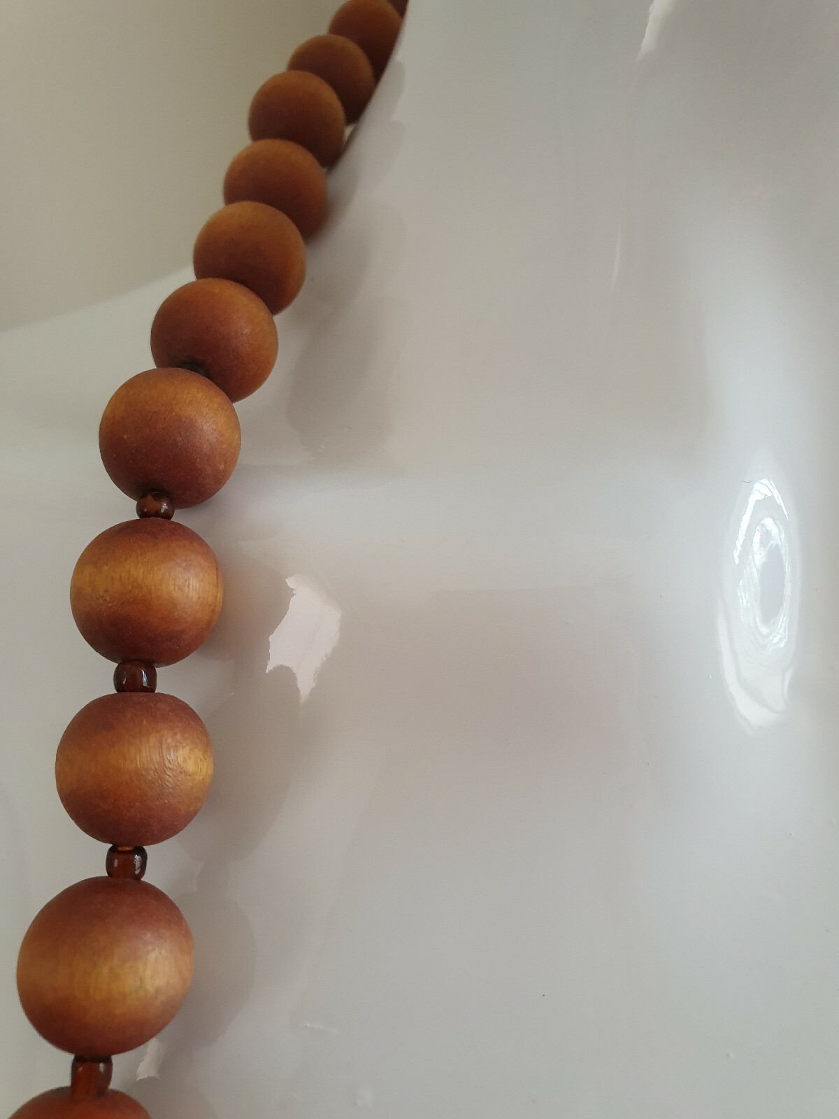 Retro Long Chunky Wood Amber tone Bead Ethnic Tribal Boho Arty Necklace CU6-1547