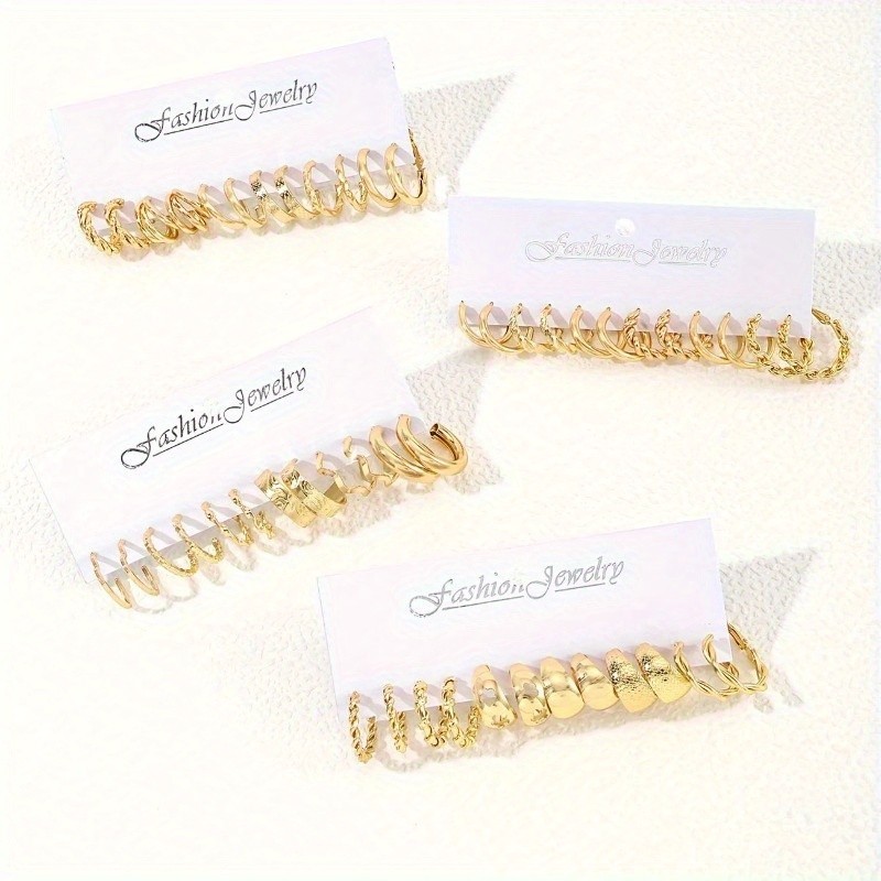 Women’s Golden Hoop Shaped Earring Set Fashion Pendant Ear Studs Zinc Alloy