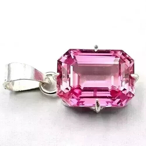Certified 30 Ct Natural Pink Morganite Emerald Cut 925 Silver Pendant Gemstone