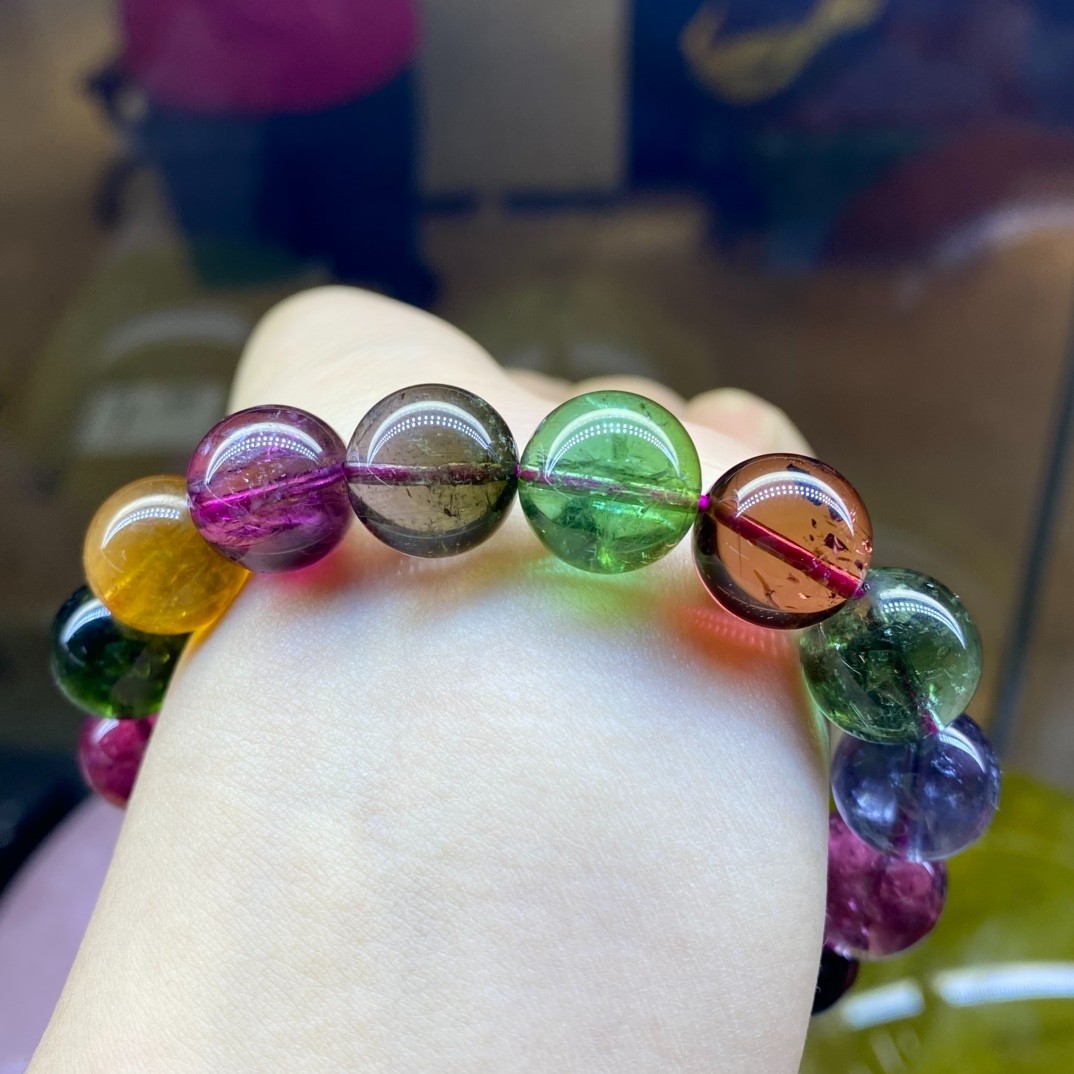 13.1mm Premium Natural Tourmaline Bracelet Premium Rainbow Beads Luxury Jewelry