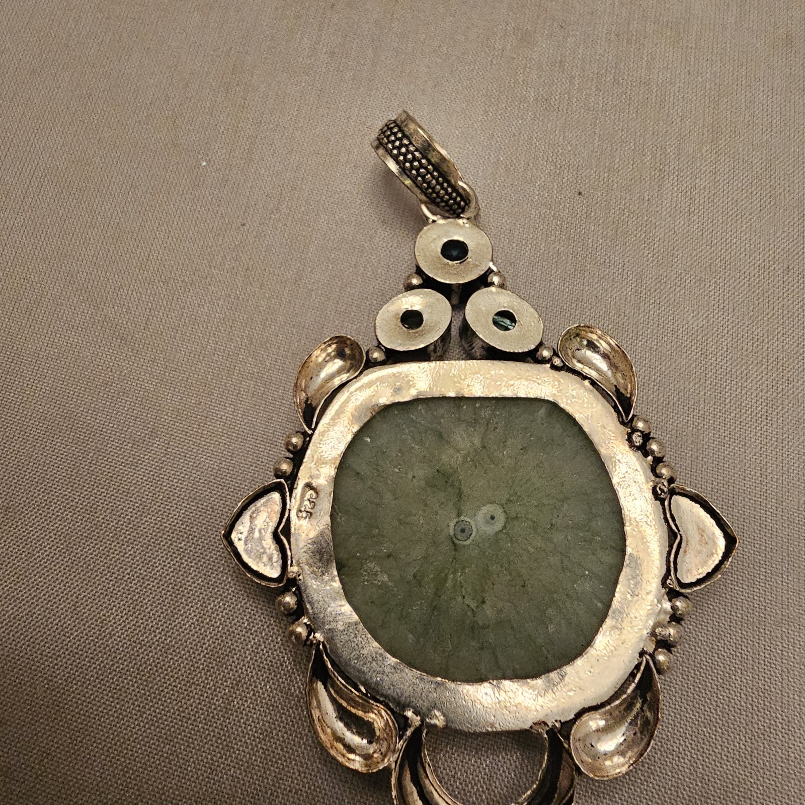 Green Stone Unknown Gemstones in 925 Sterling Silver Pendant About 3 Inches
