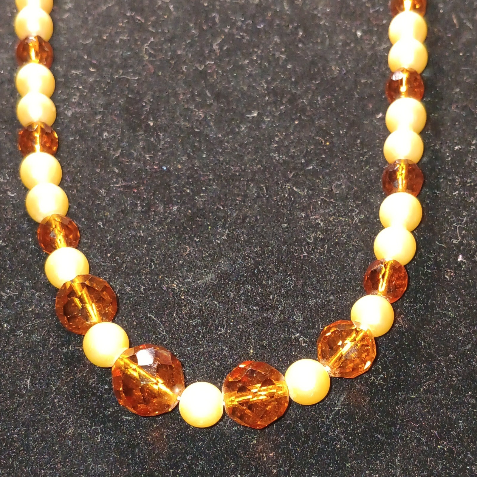 30″ Faux Pearl & Amber Glass Beaded Necklace With Lobster Clasp