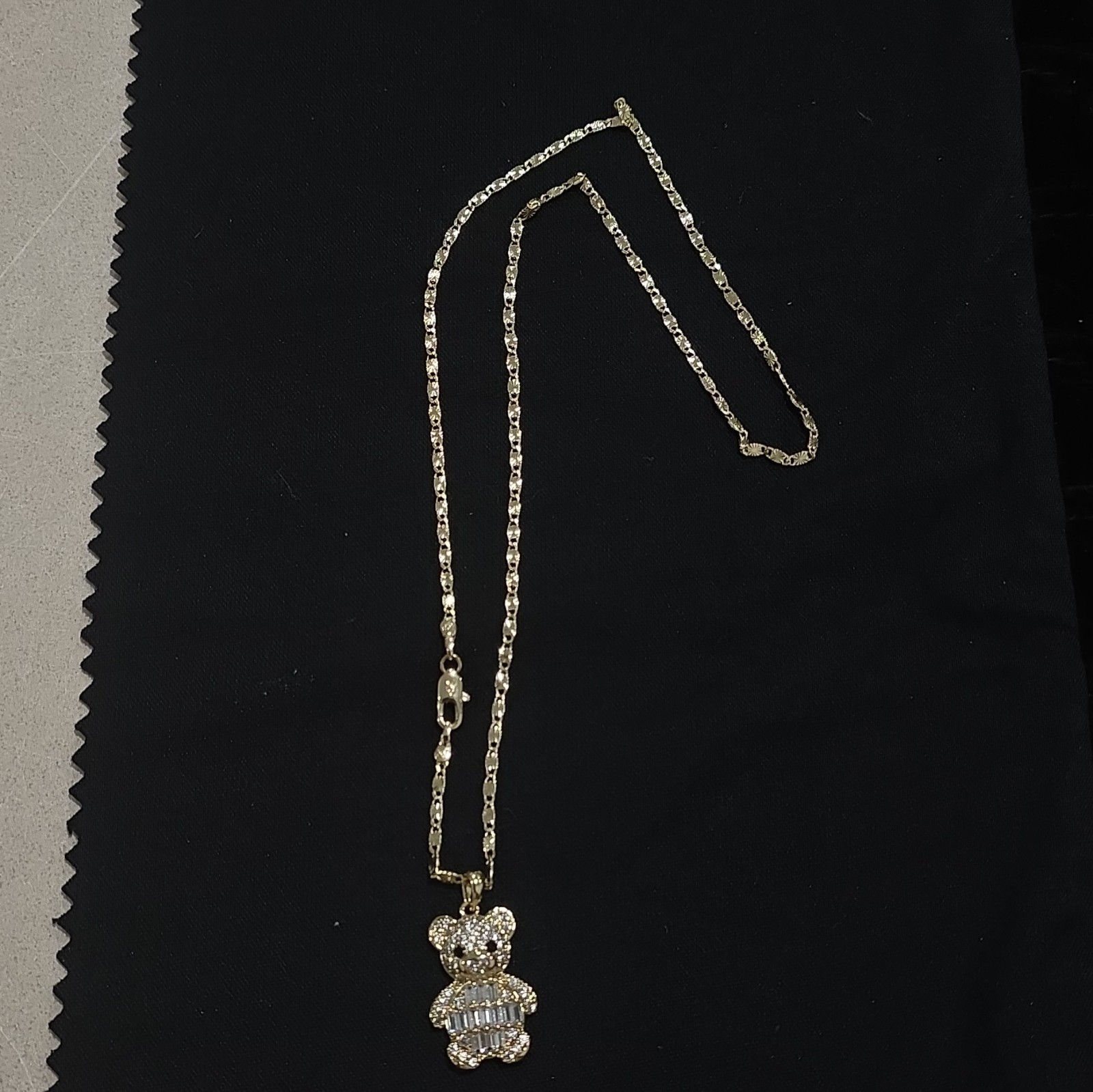 Gold Plated Teddy Bear Charm Pendant Cable Chain Necklace Lobster Crystal Pavé
