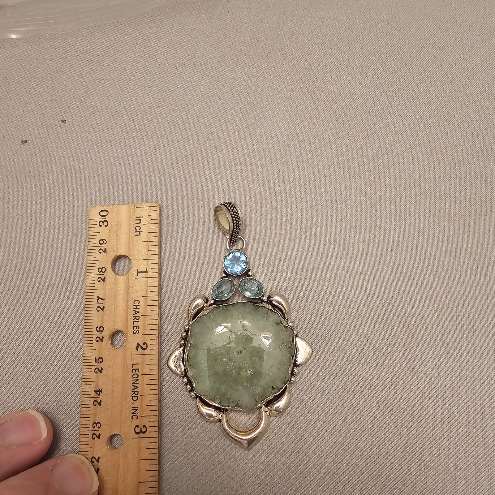 Green Stone Unknown Gemstones in 925 Sterling Silver Pendant About 3 Inches