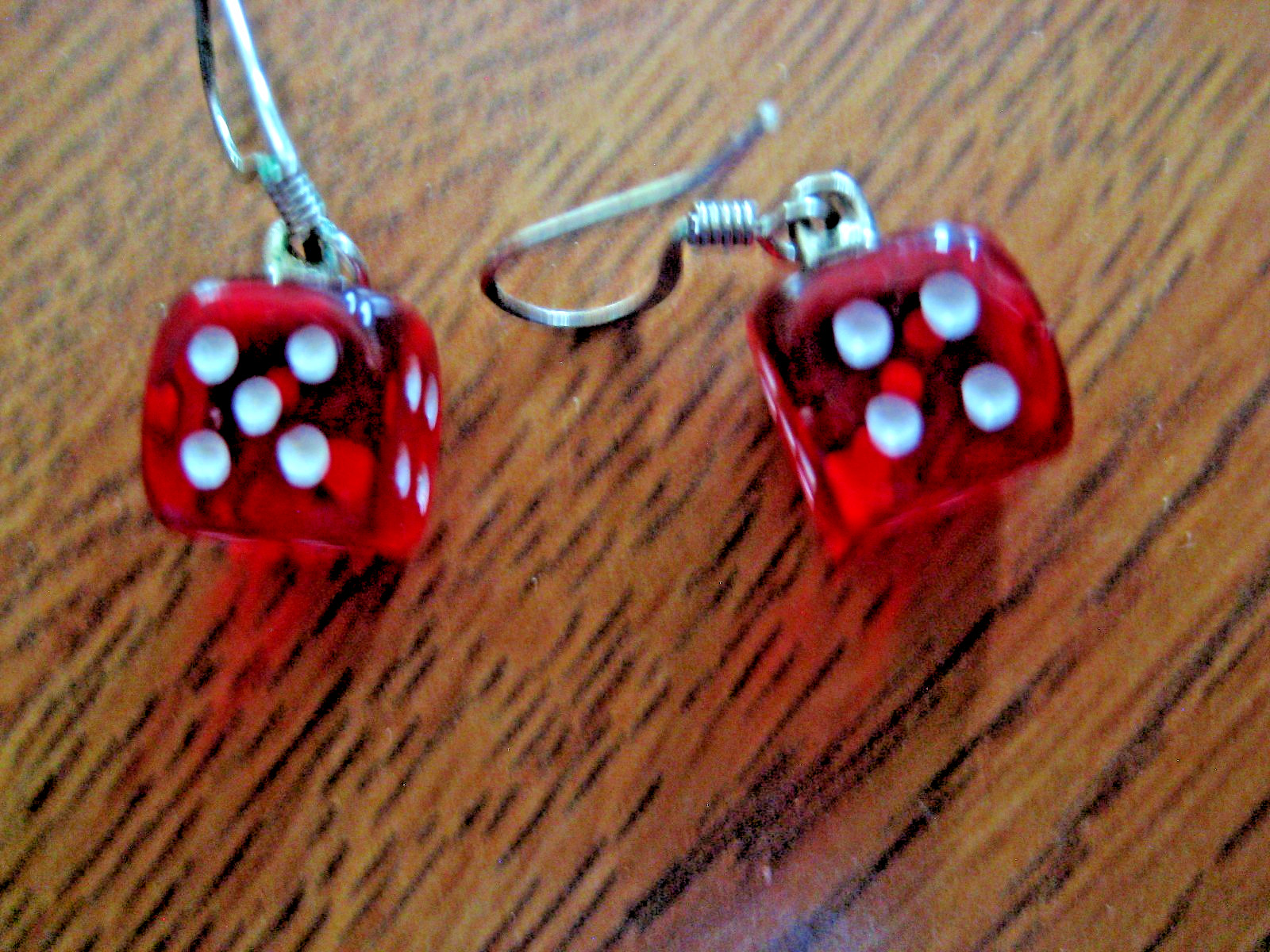 Red & White Dice Die Costume Jewelry Pierced Wire Earrings