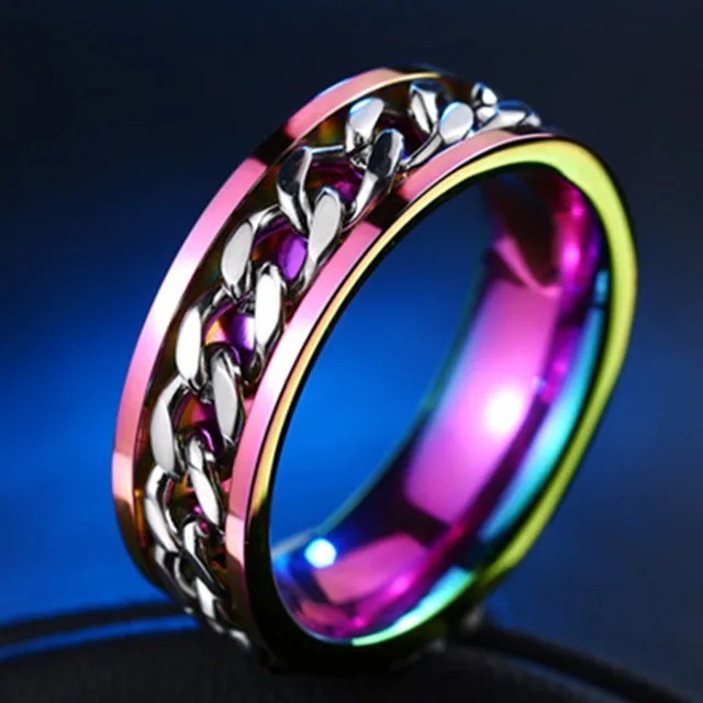Stainless Steel Multicolor Rotating Spinner Round Chain Ring Unisex, Women, Men
