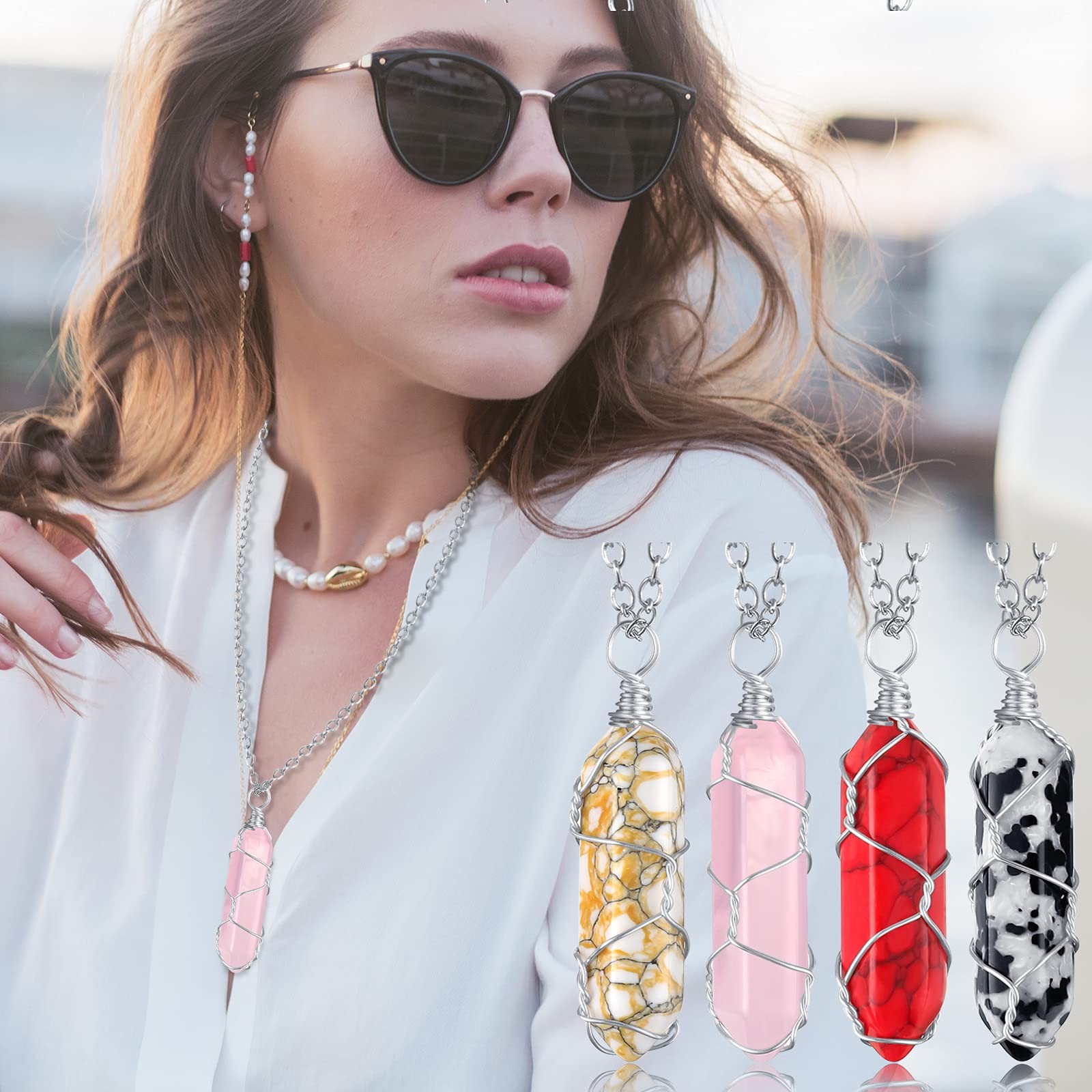10 Pcs Hexagonal Crystal Pendant Necklace Full Wire Wrap Gemstone Necklace