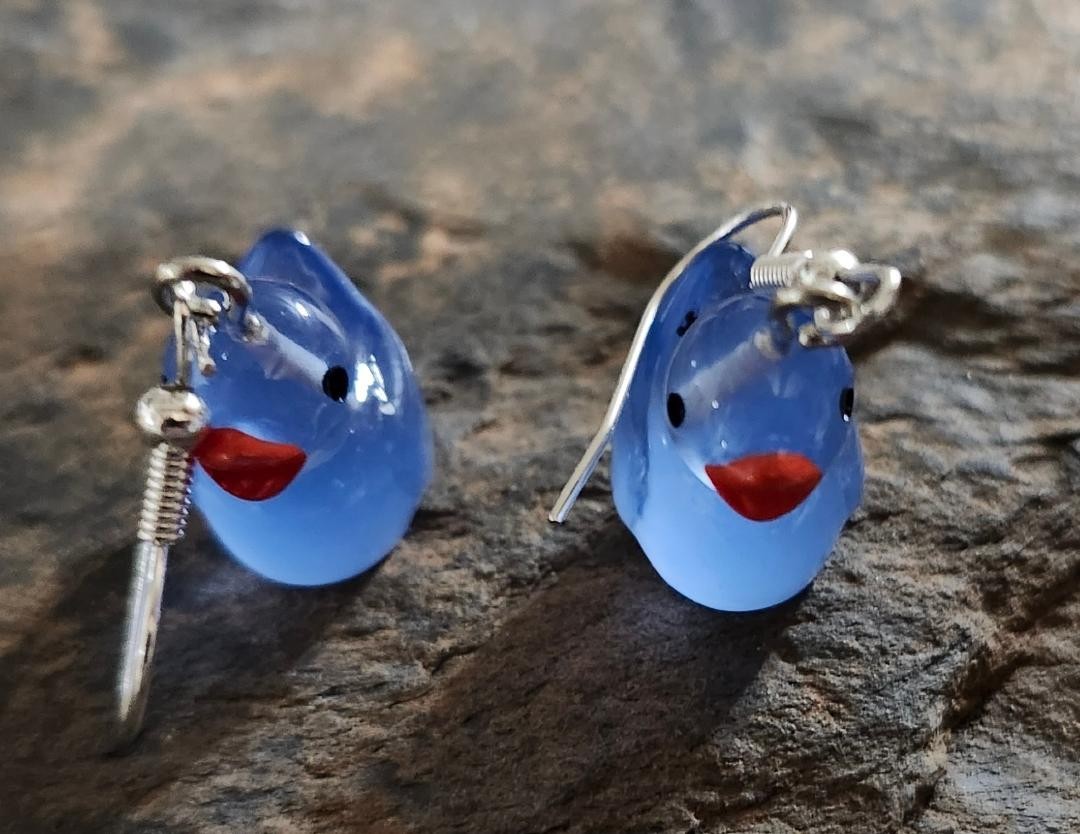 Dark Blue Rubber Duck Earrings, Duckie Earrings, Hypo Allergenic, Handmade