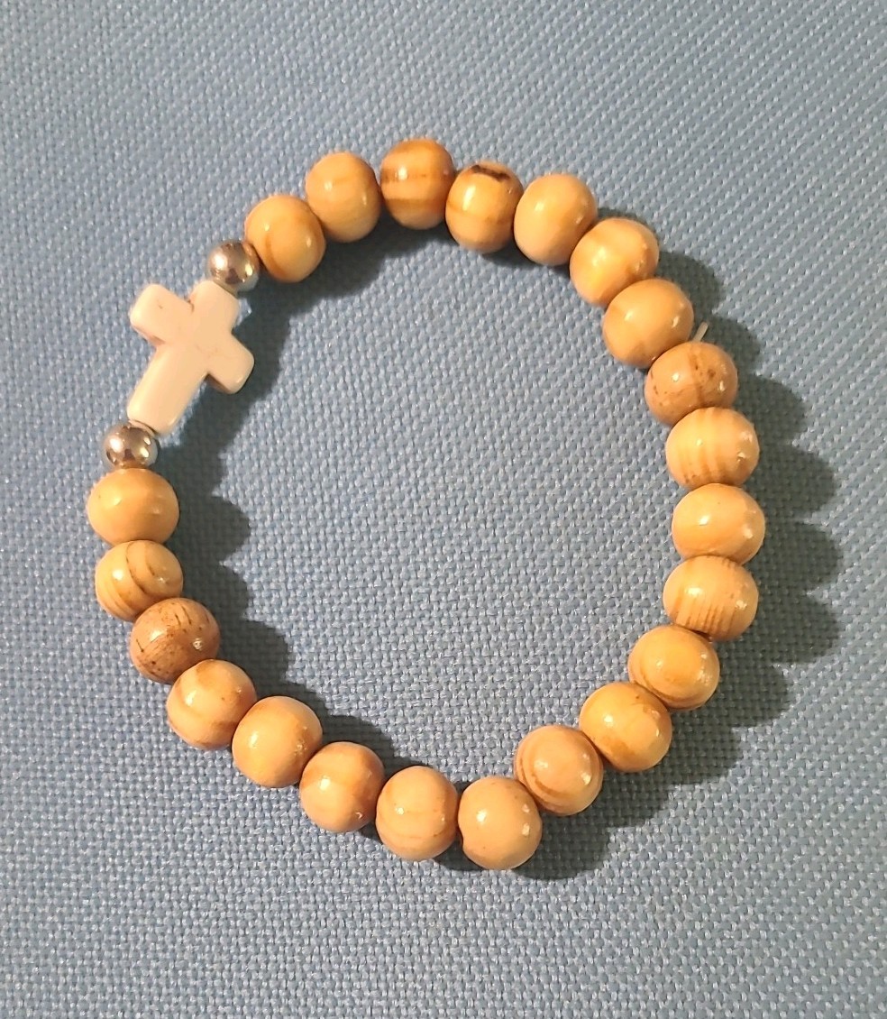 Unisex Wood Bracelet With Resin Cross With Elastic String