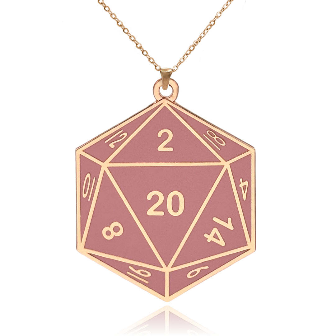 D20 Dice Double Sided Enamel Pendant Necklace