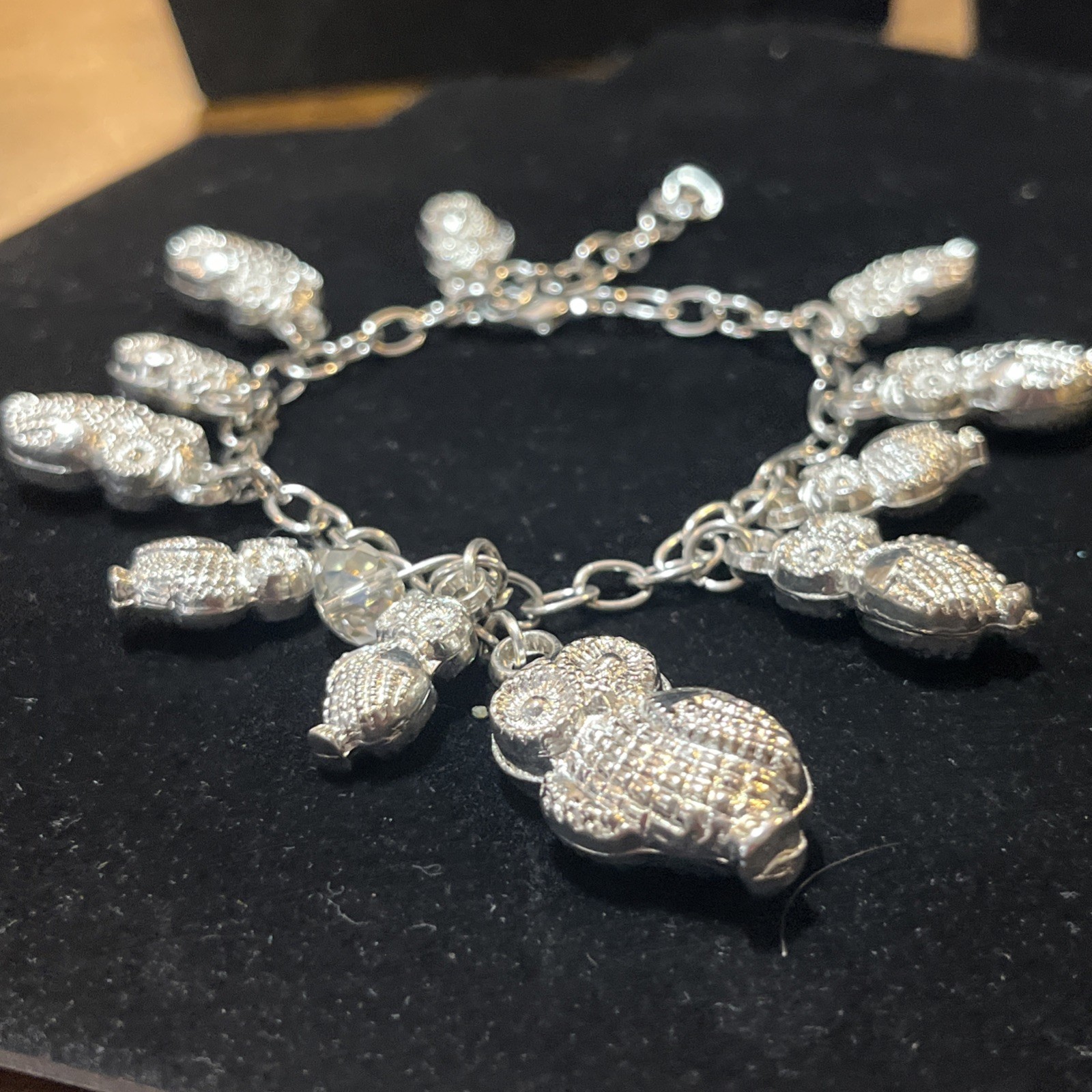 Owl Gold Silver Tone Charm Bracelets Jewlery Set Dangle Mixed Materials Womens