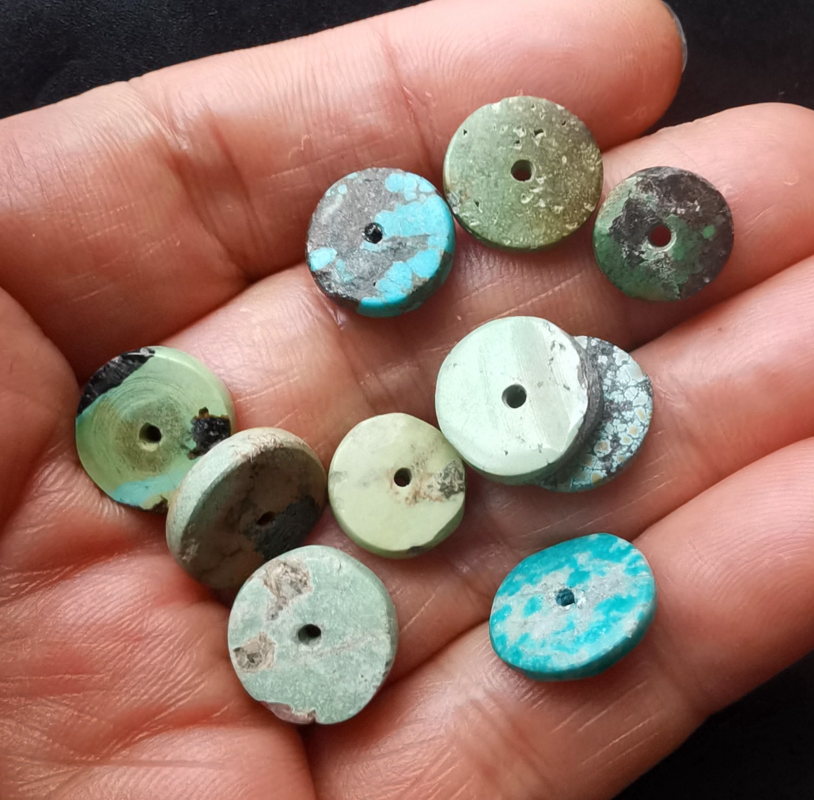 9.1g,10beads,coin Genuine natural brown blue Hubei Turquoise stone pendant loose