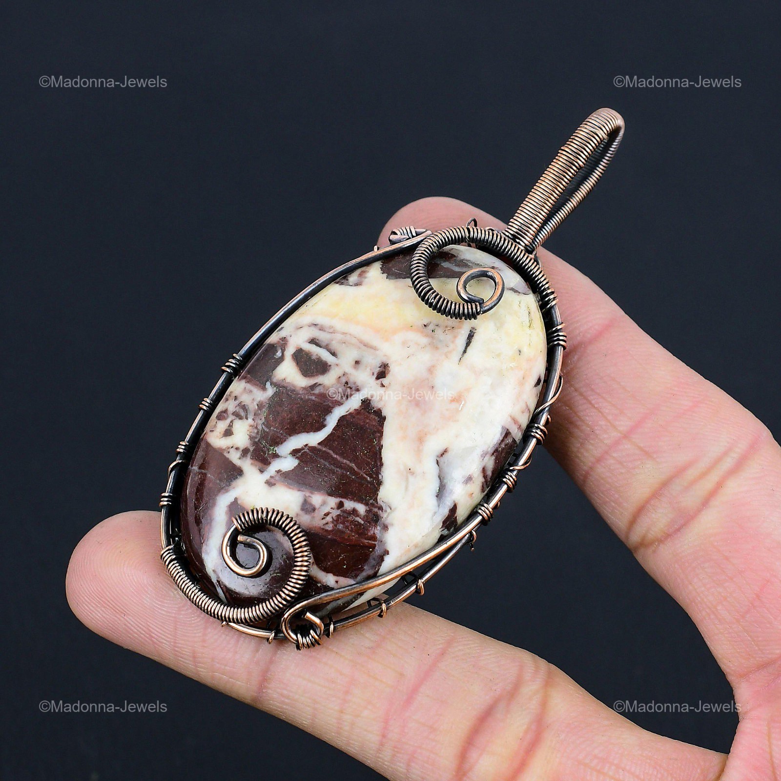 Natural Cappuccino Jasper Anniversary Trendy Wire Wrapped Pendant Jewelry Copper