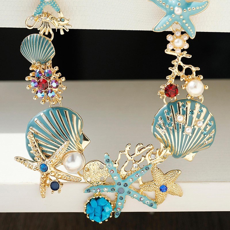 Starfish Seashell Necklace Pearls Beach Nautical Statement Jewelry Pendant Chain