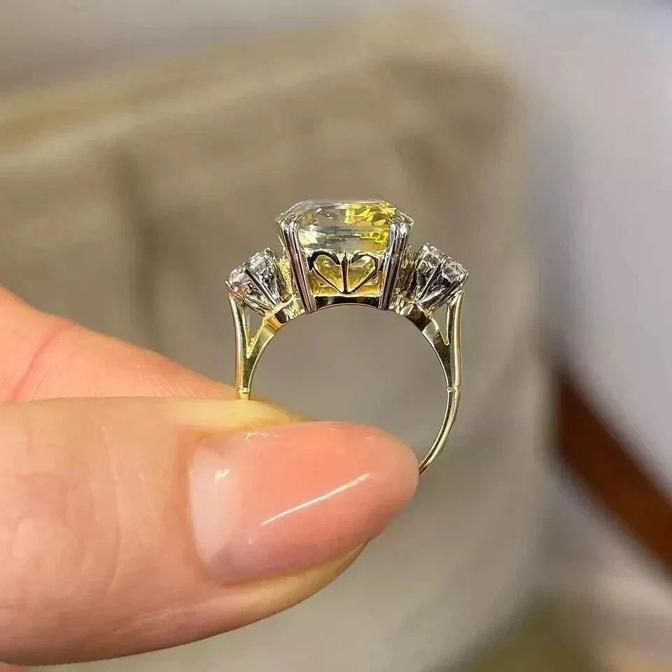 11.69 Ct Cushion Natural Yellow Sapphire Diamond Wedding Ring 14k Yellow Gold 7