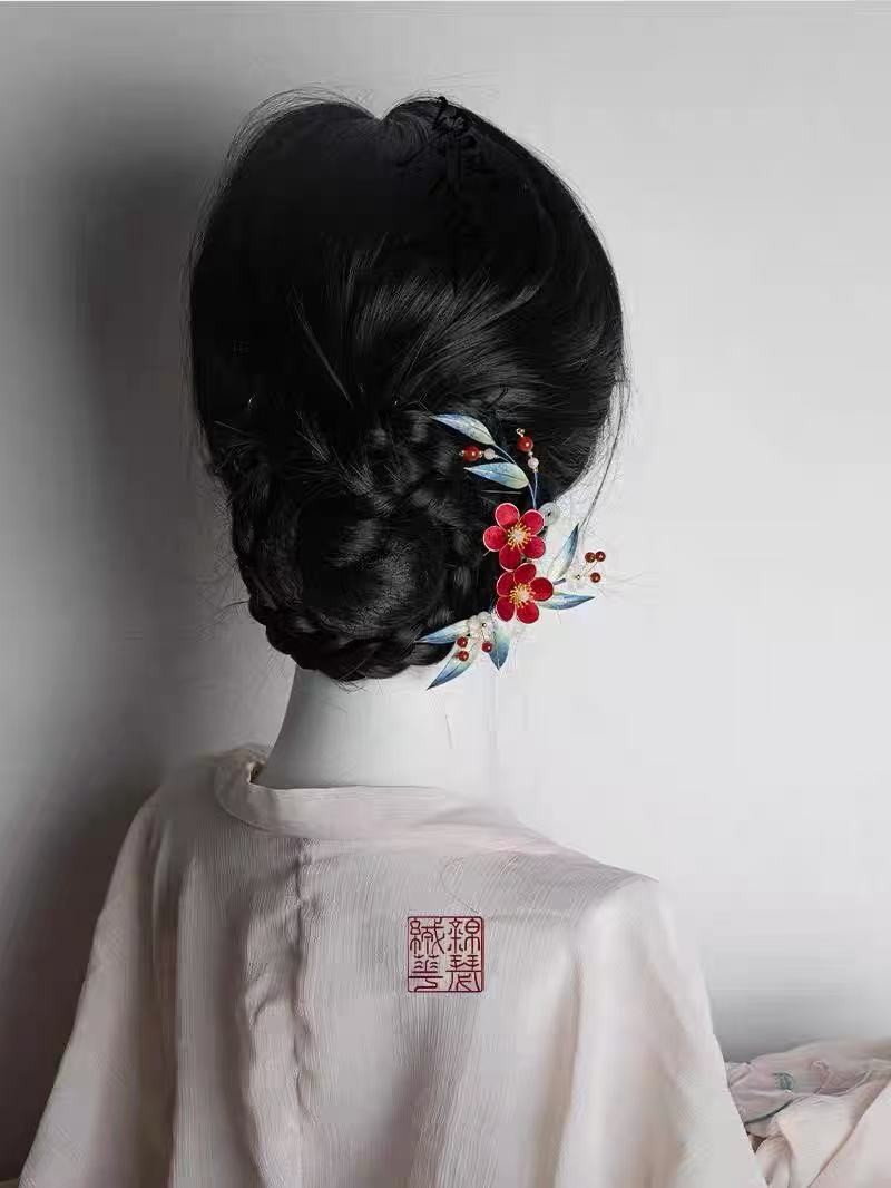 Intangible Cultural Heritage Handmade Silk Velvet Cloisonne Plum Blossom Hairpin