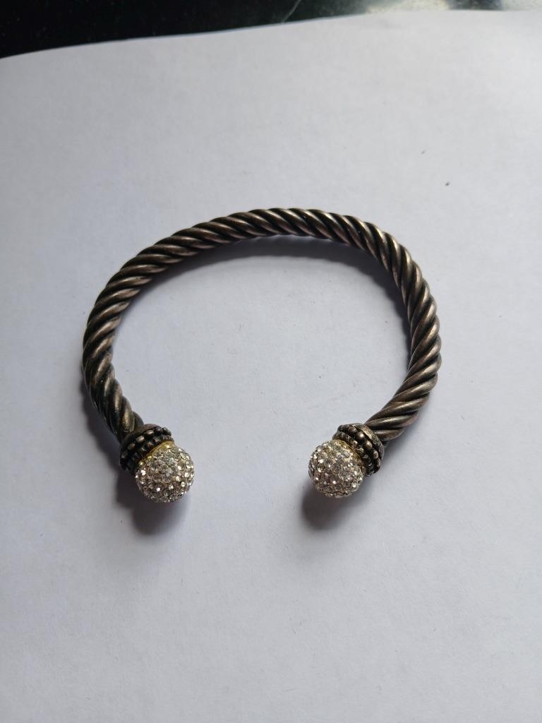 BRACELET – rhinestone or CZ – bangle – cuff – silver and black twist design