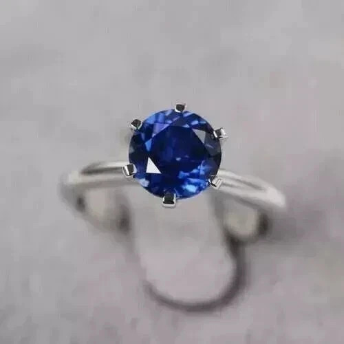 Simulated Sapphire 2Ct Round Cut Wedding Solitaire Ring 14k White Gold Plated
