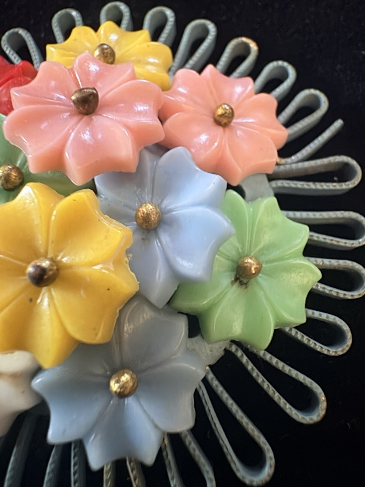 Vintage Unsigned Miriam Haskell Brooch Pin Celluloid Flowers 1930-1940s