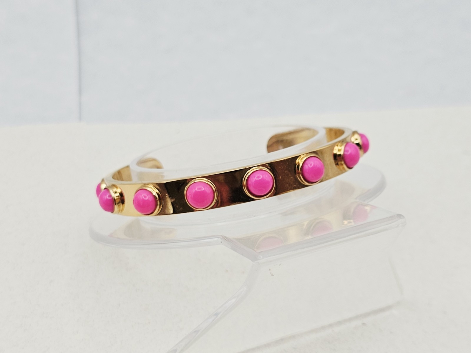 Kate Spade Hot Pink Gold tone Tag Along Cuff Bangle Bracelet 💕