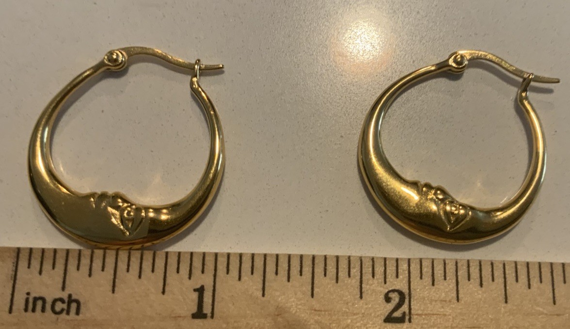 Anthropologie Hoop Moon Earrings Gold Face Boho Celestial Minimalist Sculptural