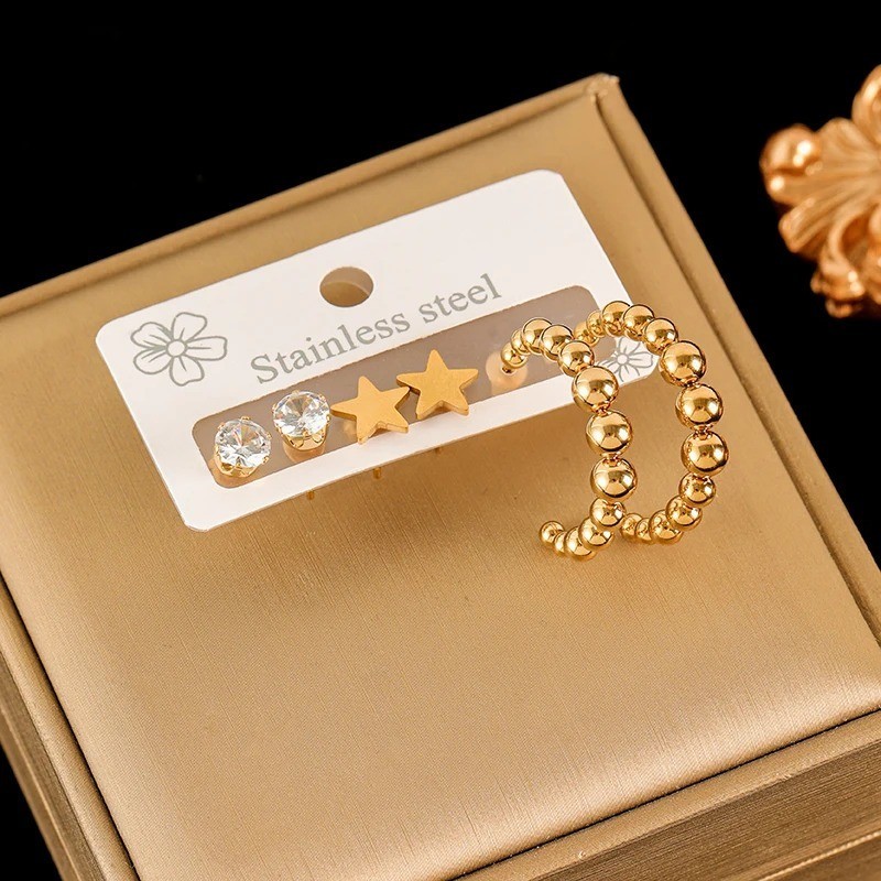 316L Stainless Steel Earrings Set Women Fashion New 18K Gold Plated Ear Waterpr