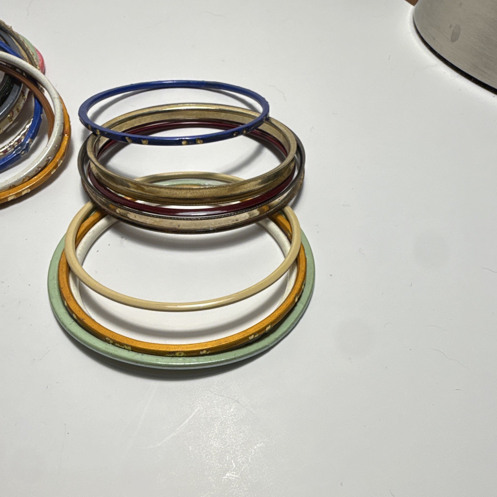 Lot of Multicolor Stackable Metal Round Bangle Bracelets, No Stone