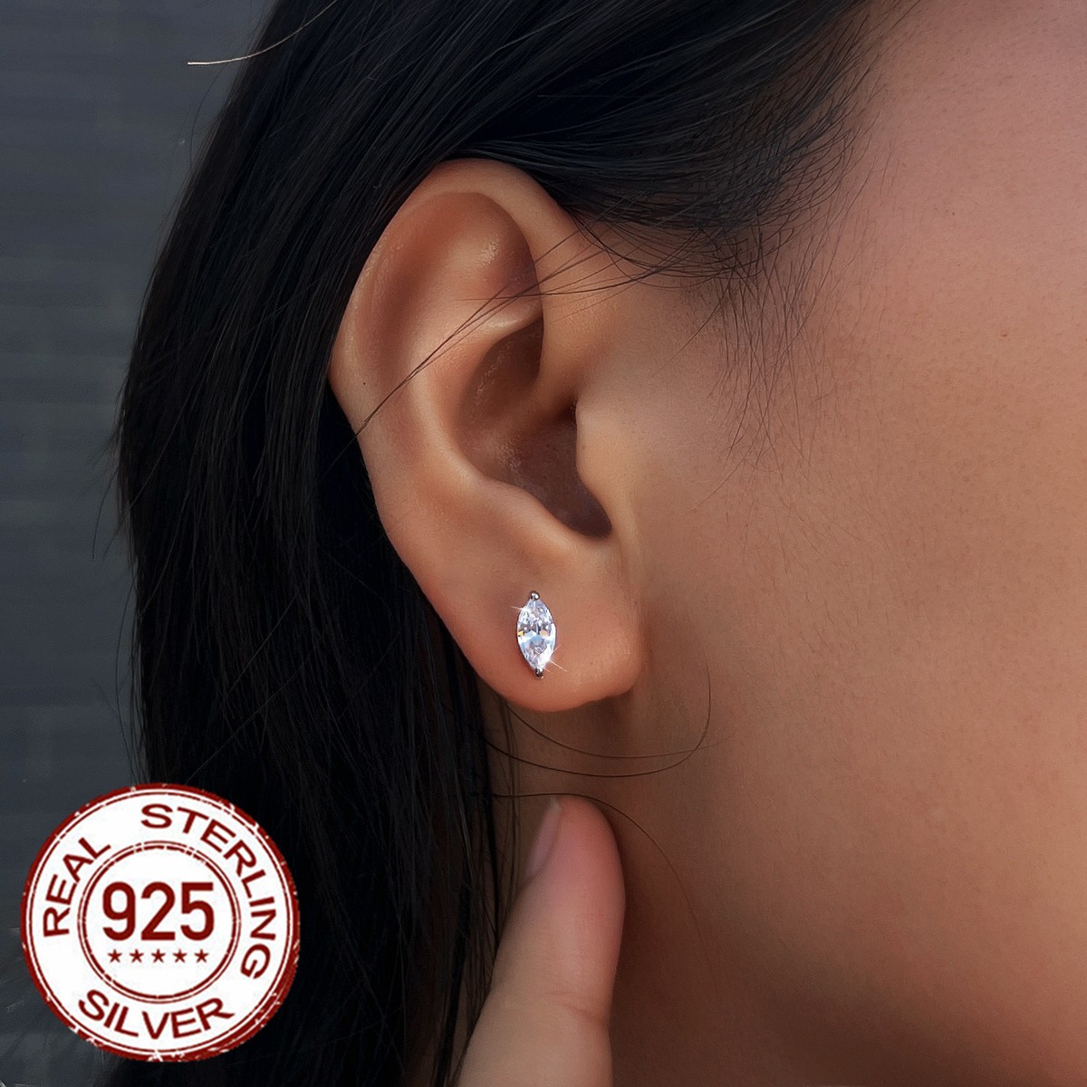 Gorgeous Marquise Cut Cubic Zirconia 925 Sterling Silver Stud Earrings for Women