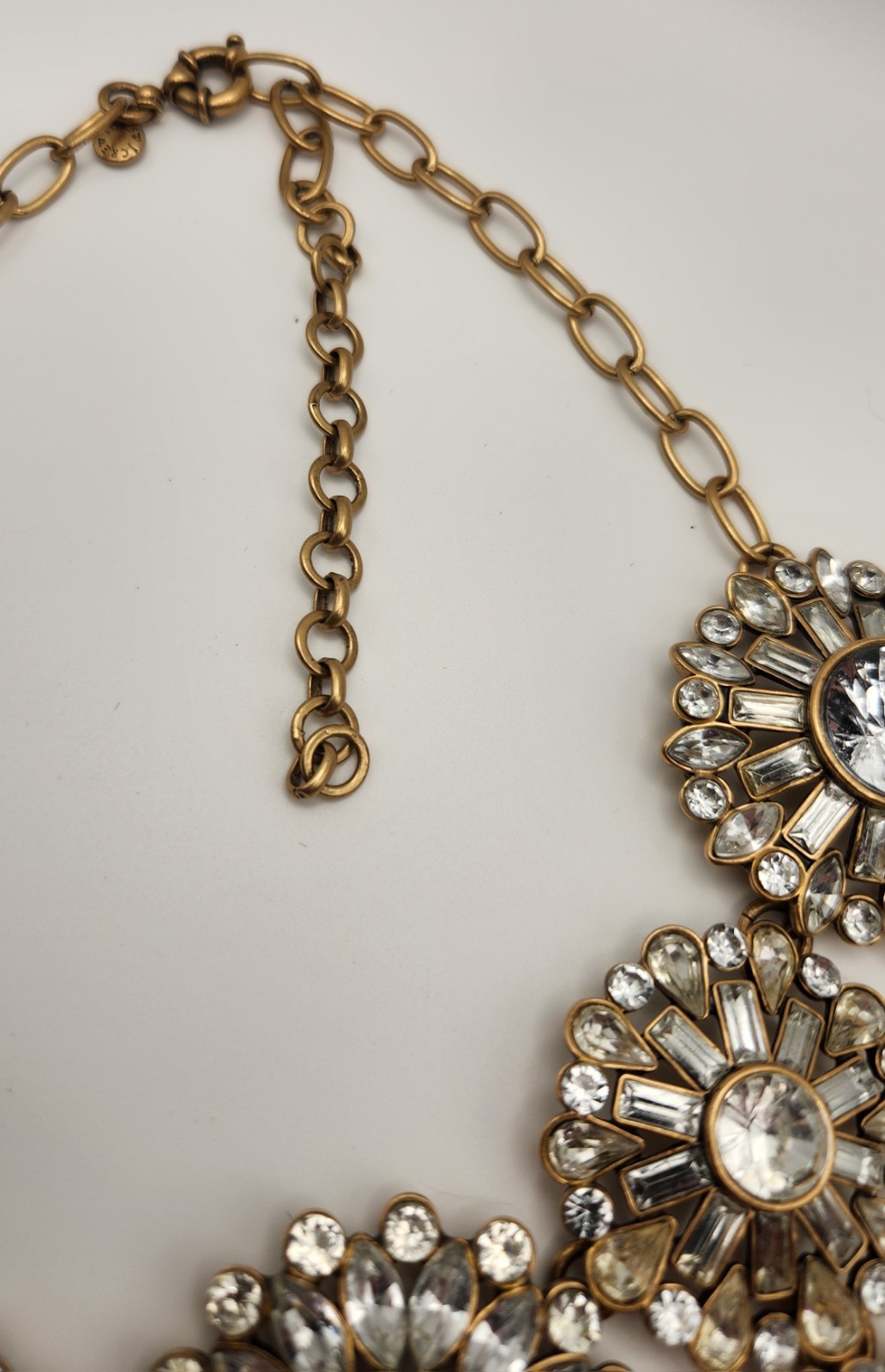 J Crew Crystal Statement Necklace Gold Tone Floral Bib Rhinestone Vintage Style