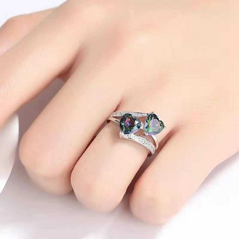 925 Sterling Silver Rainbow Mystical Fire Topaz Wedding Engagement Ring Size 7