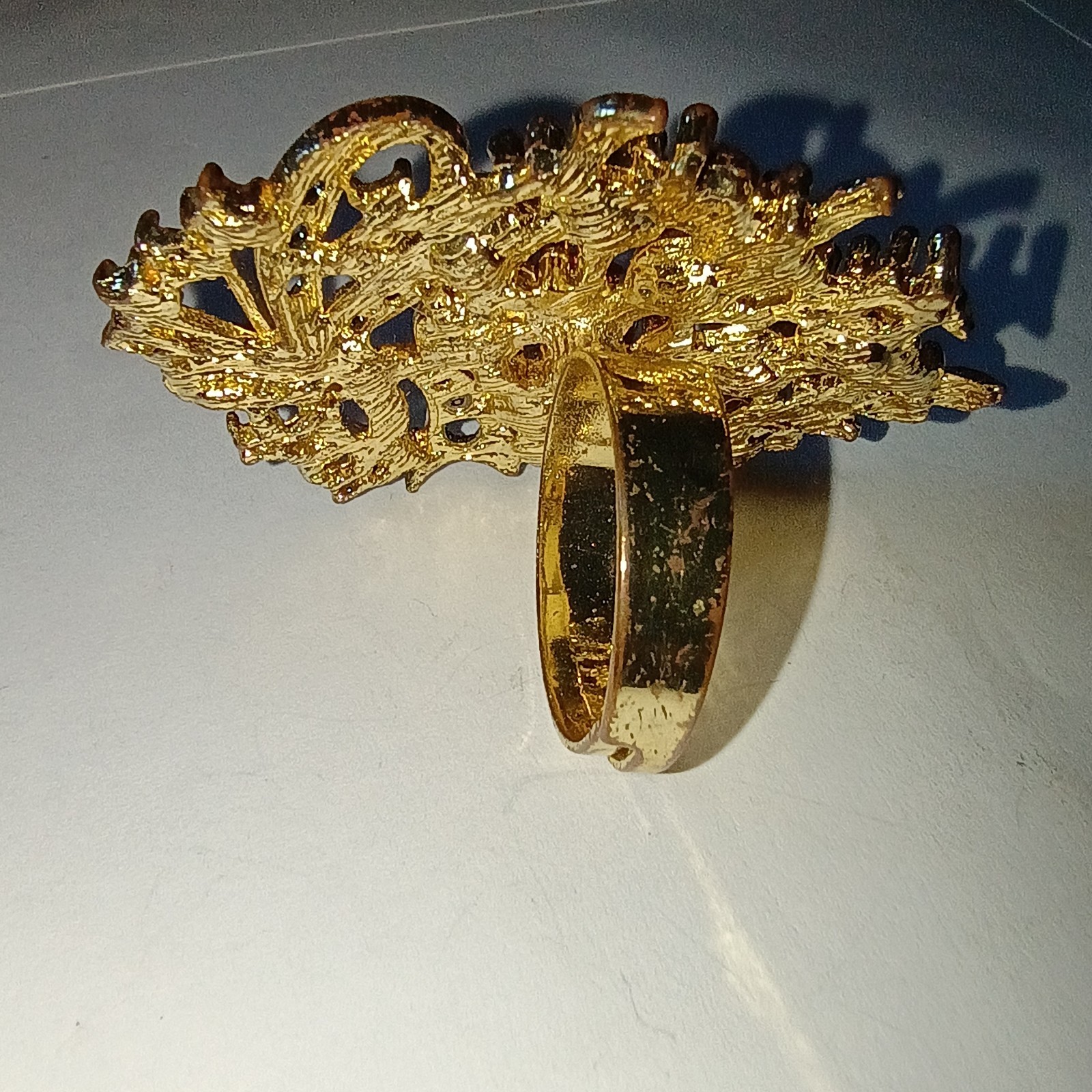 Gold Tone Multicolor Crystal Cocktail Ring, Prong Set Asymmetrical Adjustable