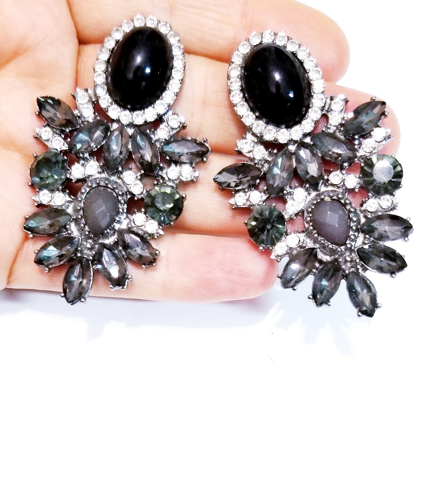 Chandelier Earrings Rhinestone Austrian Crystal 2.3 inch Gray