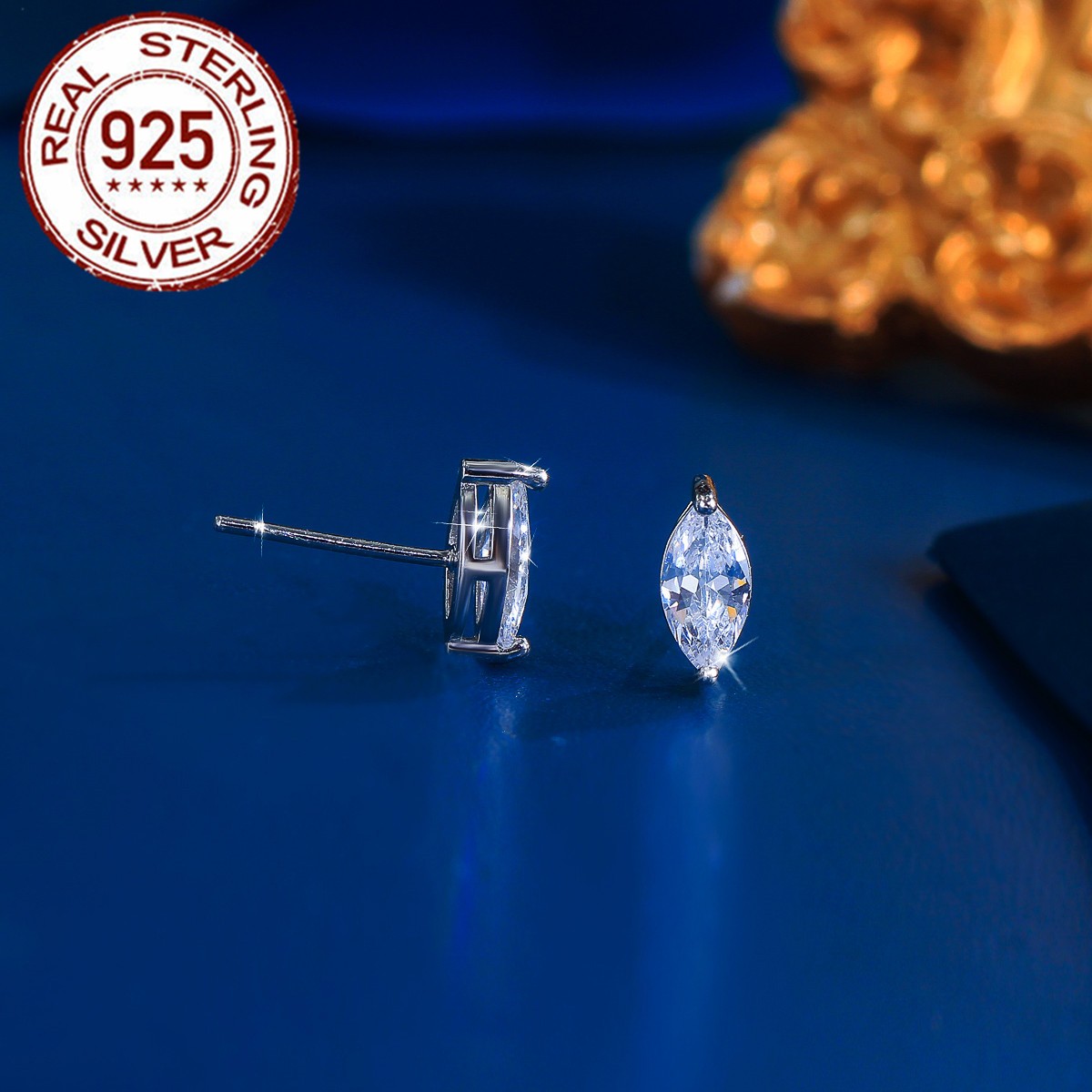 Gorgeous Marquise Cut Cubic Zirconia 925 Sterling Silver Stud Earrings for Women