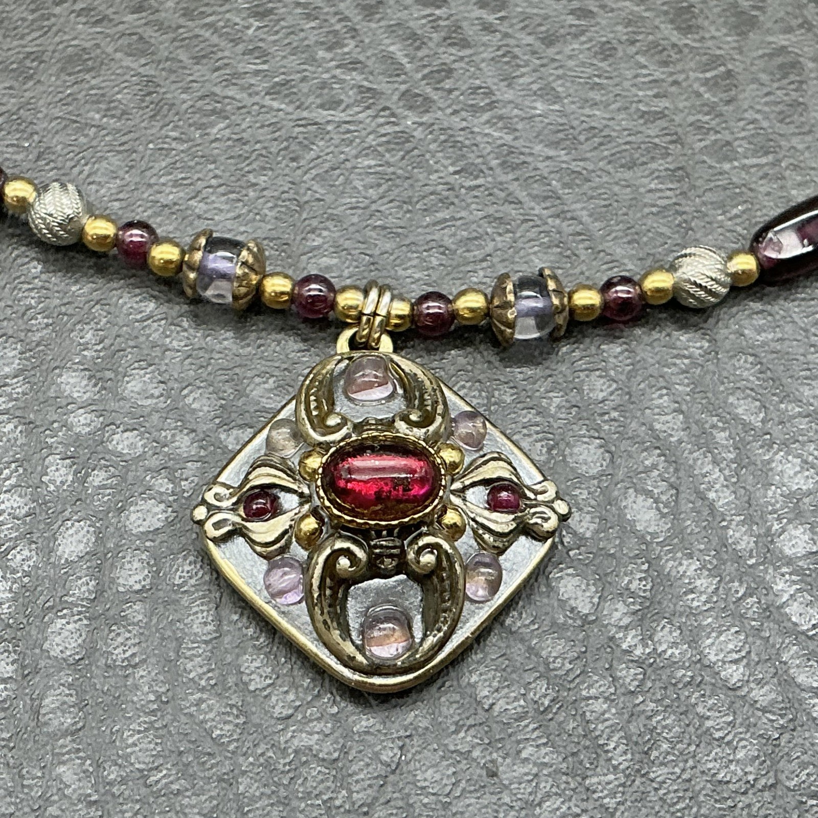 Michal Golan Necklace Red Glass Beaded Square Pendant 18 In Womens Jewelry
