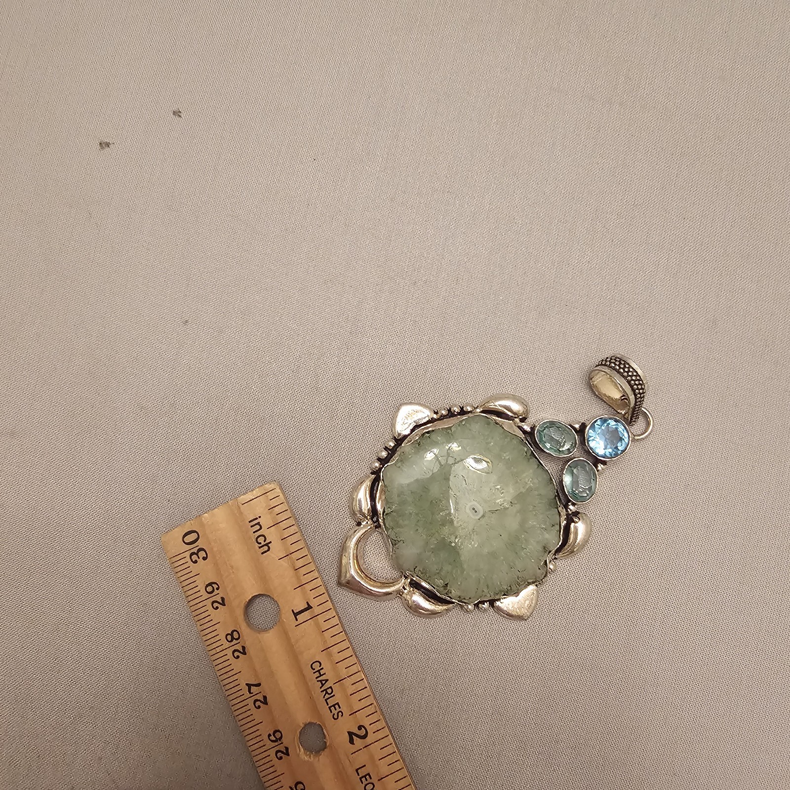 Green Stone Unknown Gemstones in 925 Sterling Silver Pendant About 3 Inches