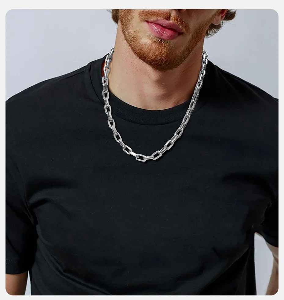 Stainless Steel Necklace Rectangular Link Chunky Heavy Chain Men Jewelry