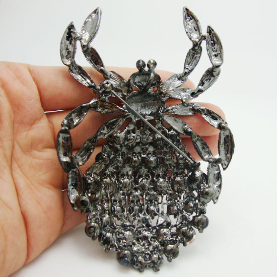 Vintage Retro Black Spider Animal Rhinestone Crystal Large Brooch Pin Pendant