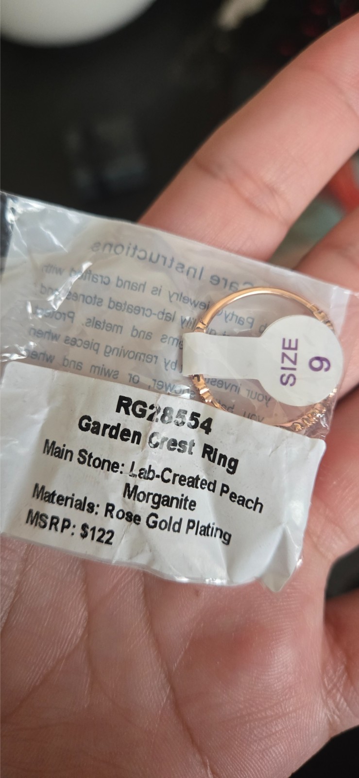 Bomb Party Garden Crest Ring Size 9 RG28554 Peach Morganite Rose Gold Plating