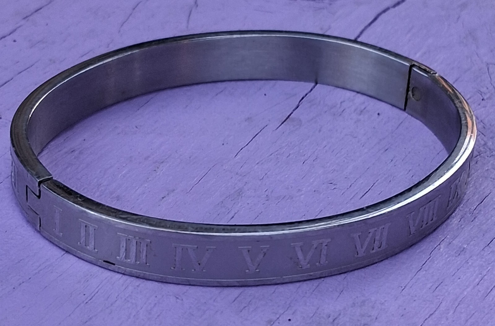 Stainless Steel Roman Numeral Hinged Bracelet For Men Women